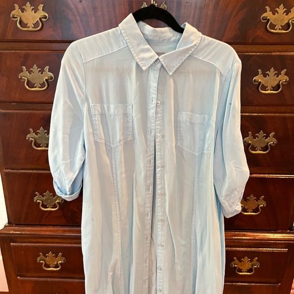 Chico's Maxi Pocket Shirt Dress Sky Blue Size 2 NWOT - Picture 2 of 6